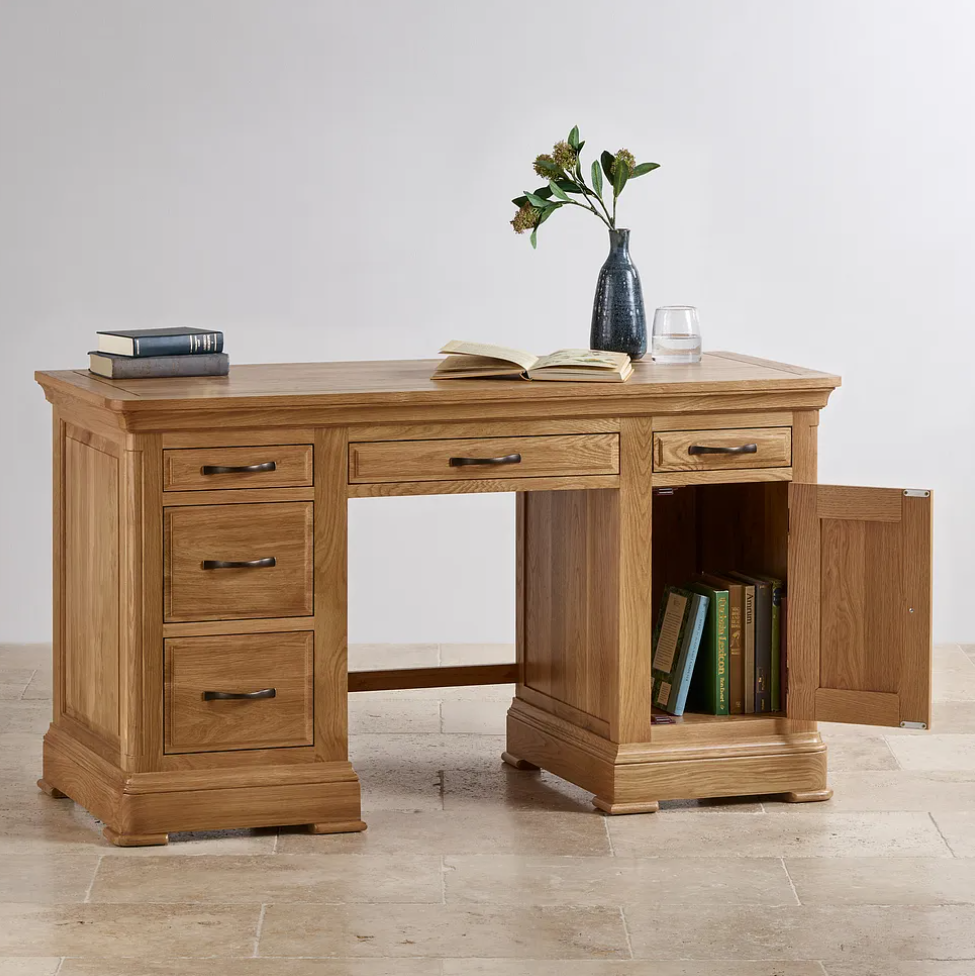 Teak Wood Office Desk with Drawers and Cabinet