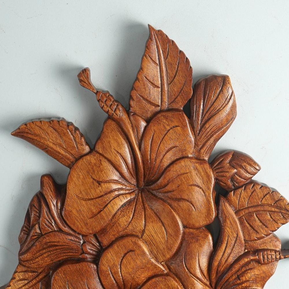 Hand Carved Wooden Hibiscus Flower Wall Art