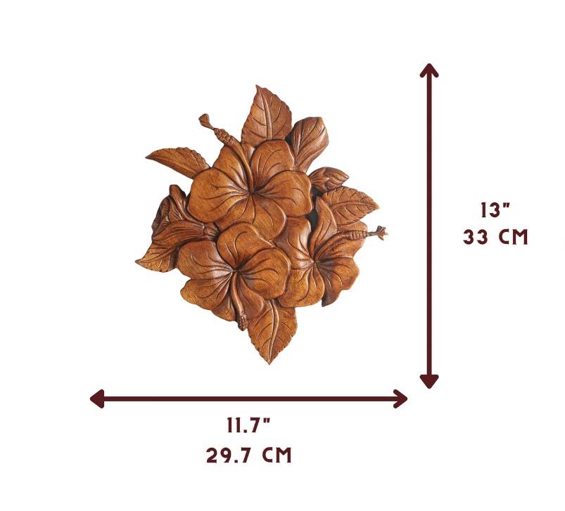 Hand Carved Wooden Hibiscus Flower Wall Art