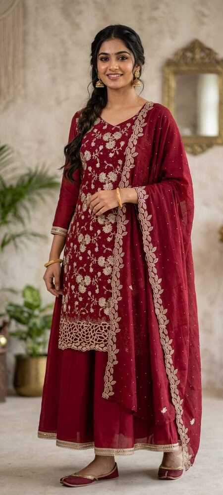 Maroon Color Women Kurta Pant Set