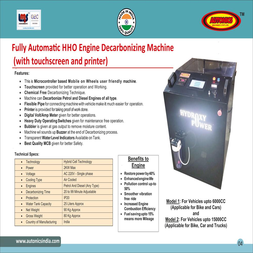Hydroxy Hho Engine Decarbonizing Machine With Touchscreen And Printer Upto 6000cc - Automation Grade: Automatic