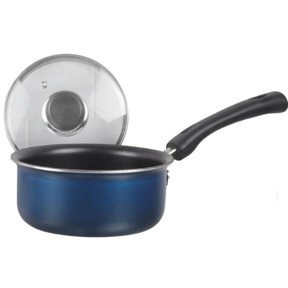 Aluminium Non Stick Saucepan With Glass Lid - 1.4 Litre - Color: Blue