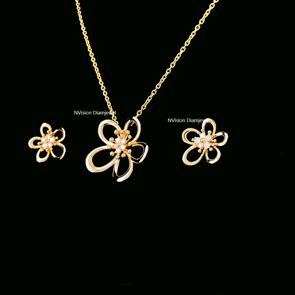 Natural Diamond Leaf Small Chain Necklace Set