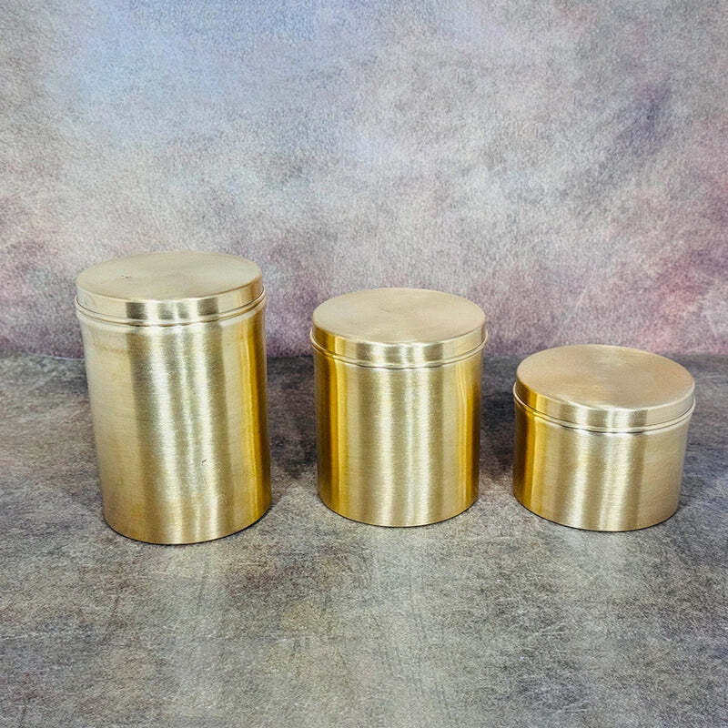 Brass Dabba Set - Machine Crafted Hand-Finished Brass, Assorted Sizes, Polished Brass, Airtight Lids