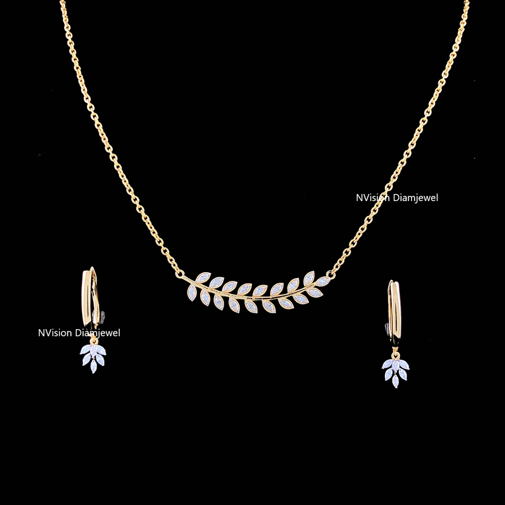 Natural Diamond Leaf Small Chain Necklace Set