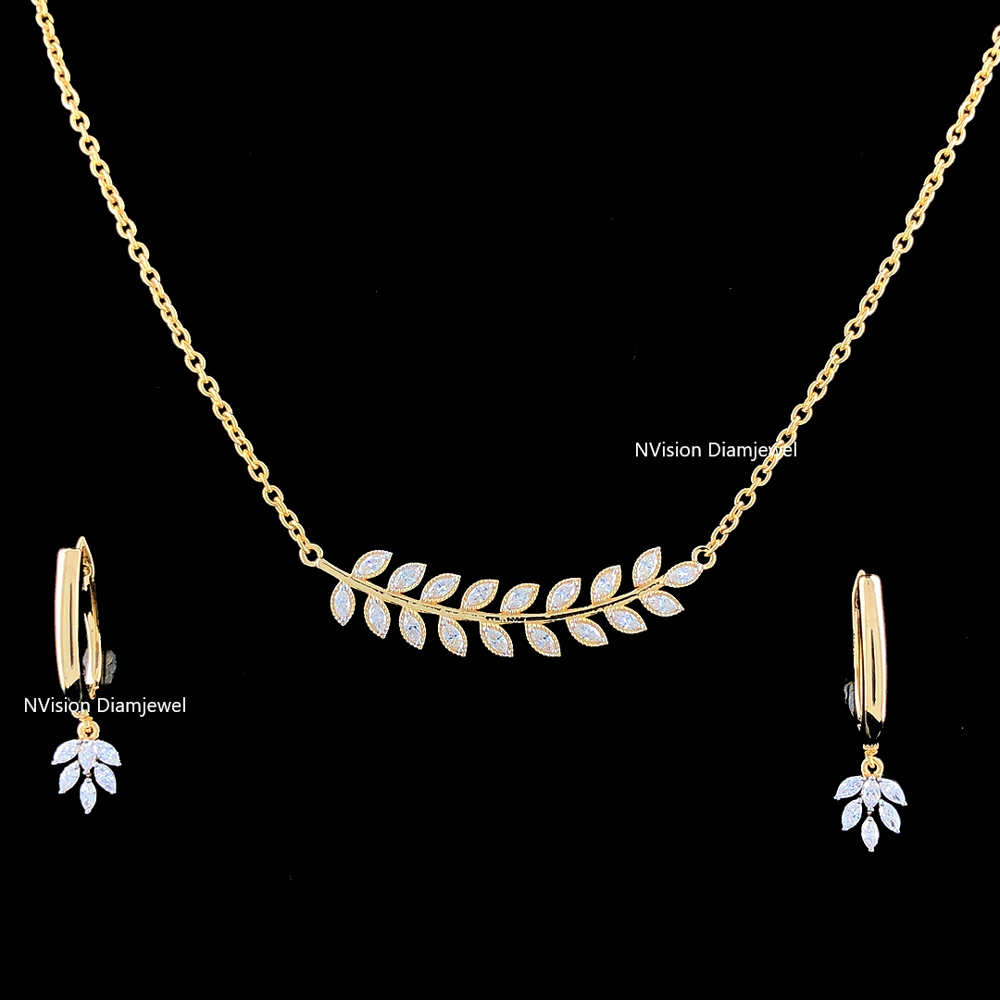 Natural Diamond Leaf Small Chain Necklace Set
