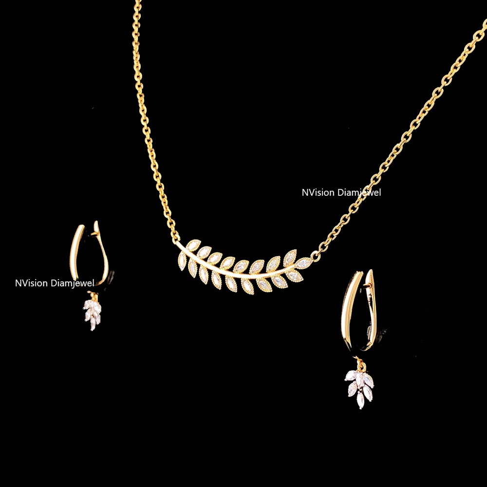 Natural Diamond Leaf Small Chain Necklace Set