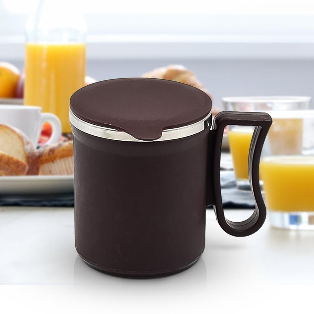 Coffee Mug with Lid & Handle Plastic Covered Stainless Steel Mug (200 ML, Random Color)