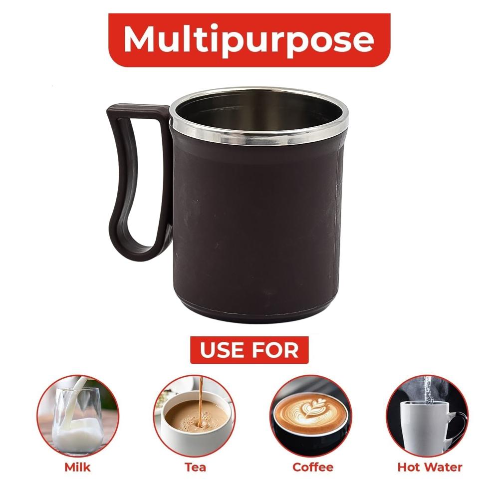 Coffee Mug with Lid & Handle Plastic Covered Stainless Steel Mug (200 ML, Random Color)