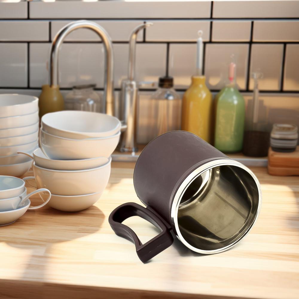 Coffee Mug with Lid & Handle Plastic Covered Stainless Steel Mug (200 ML, Random Color)