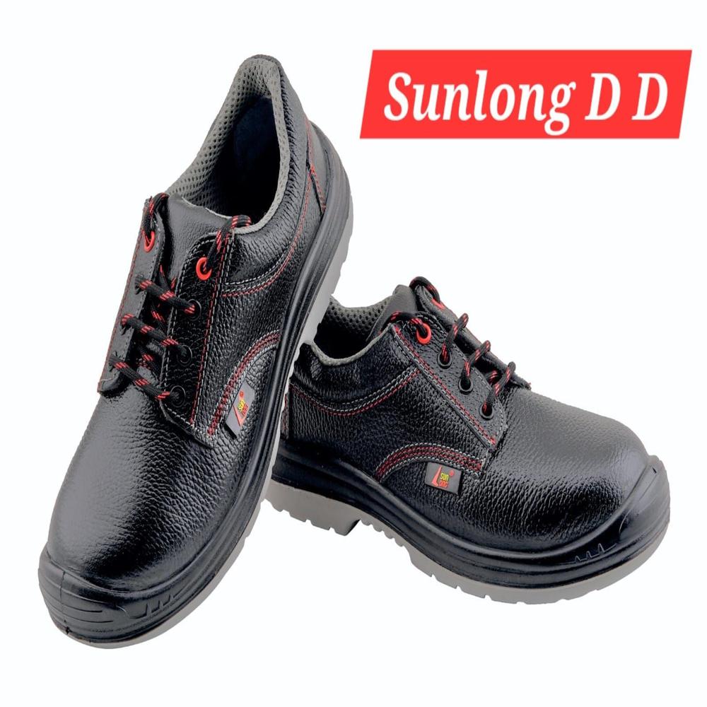 Sunlong Single Density Safety Shoes - Leather Upper, Steel Toe, Size 6 To 11, Black | Pu Outsole, Lace Style, 6 Month Warranty