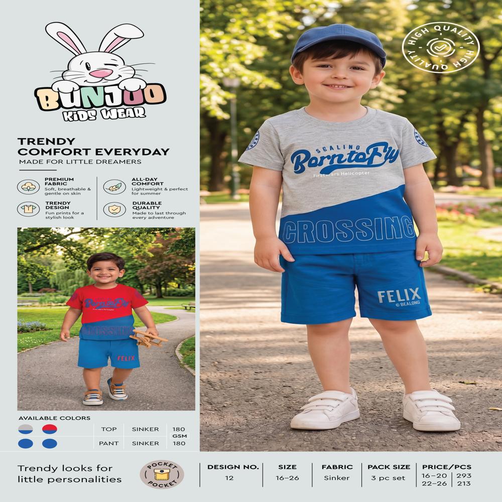 Kids T Shirt 3pcs Set - Cotton Sinker Fabric, Sizes 2-6, Assorted Colors | Breathable, Printed, Elastic Waist Shorts