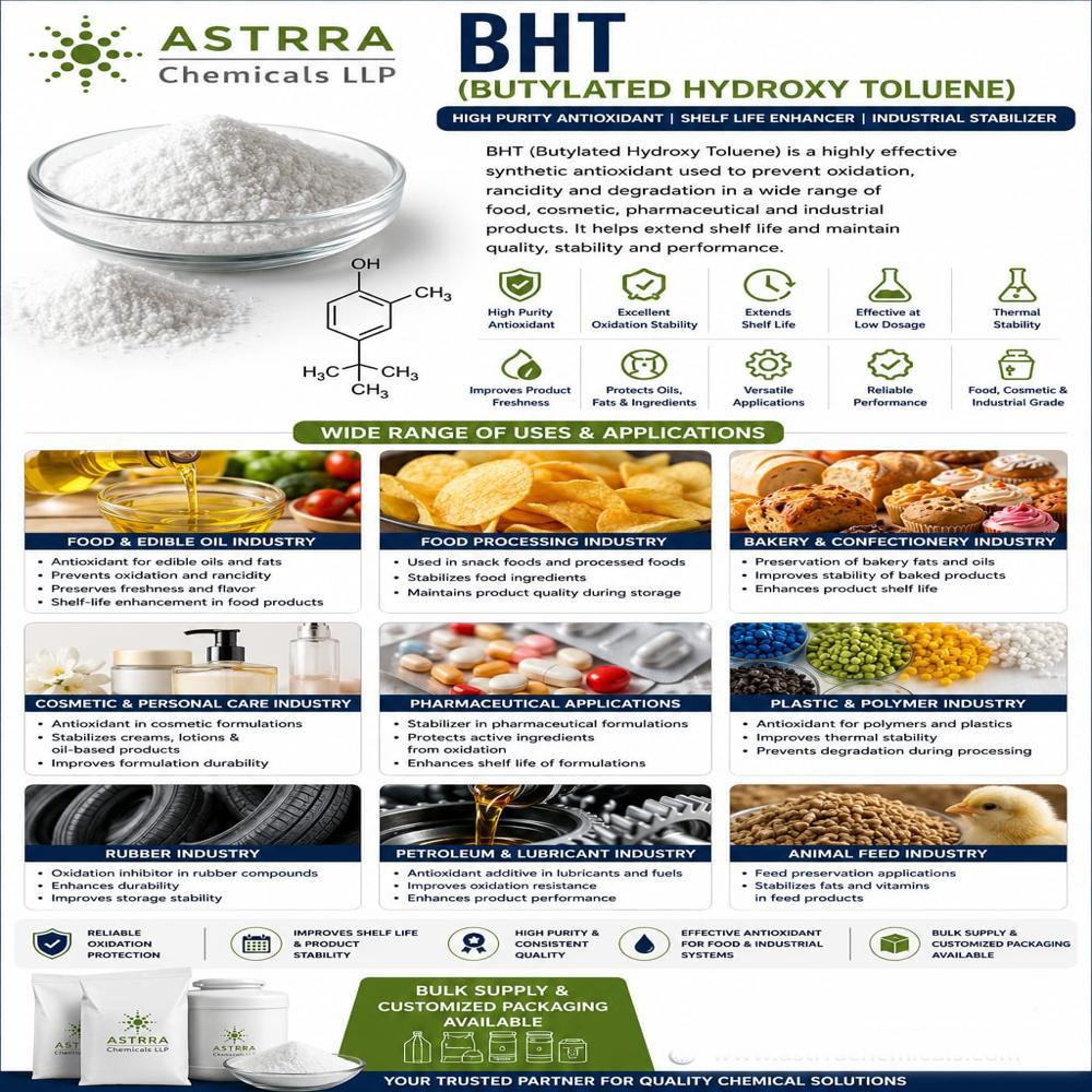 Bht (Butylated Hydroxytoluene) - Usage: Synthetic Antioxidant And Stabilizer Used To Prevent Oxidation