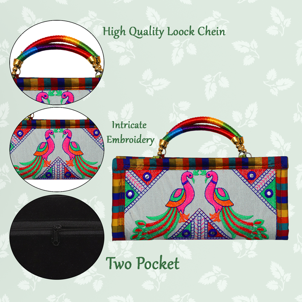 Handmade Peacock Embroidery Ladies Clutch Purse for Women