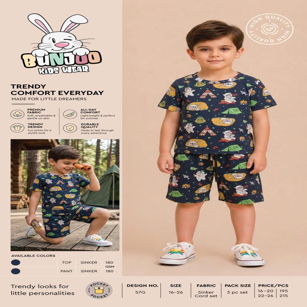 57G Nikkar T Shirt - Cotton Blend, Kids 2-8 Years, Navy Blue | Comfort Fit, Breathable, Cartoon Print Set