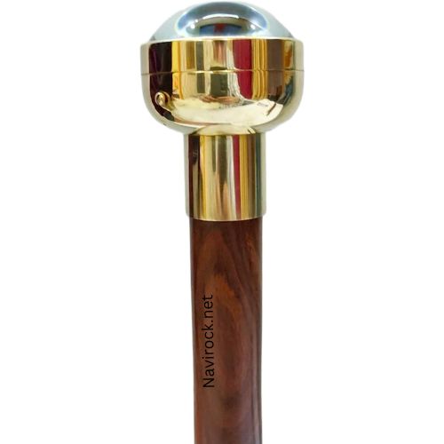 Shiny Brass Clock Handle Wood Walking Stick Cane