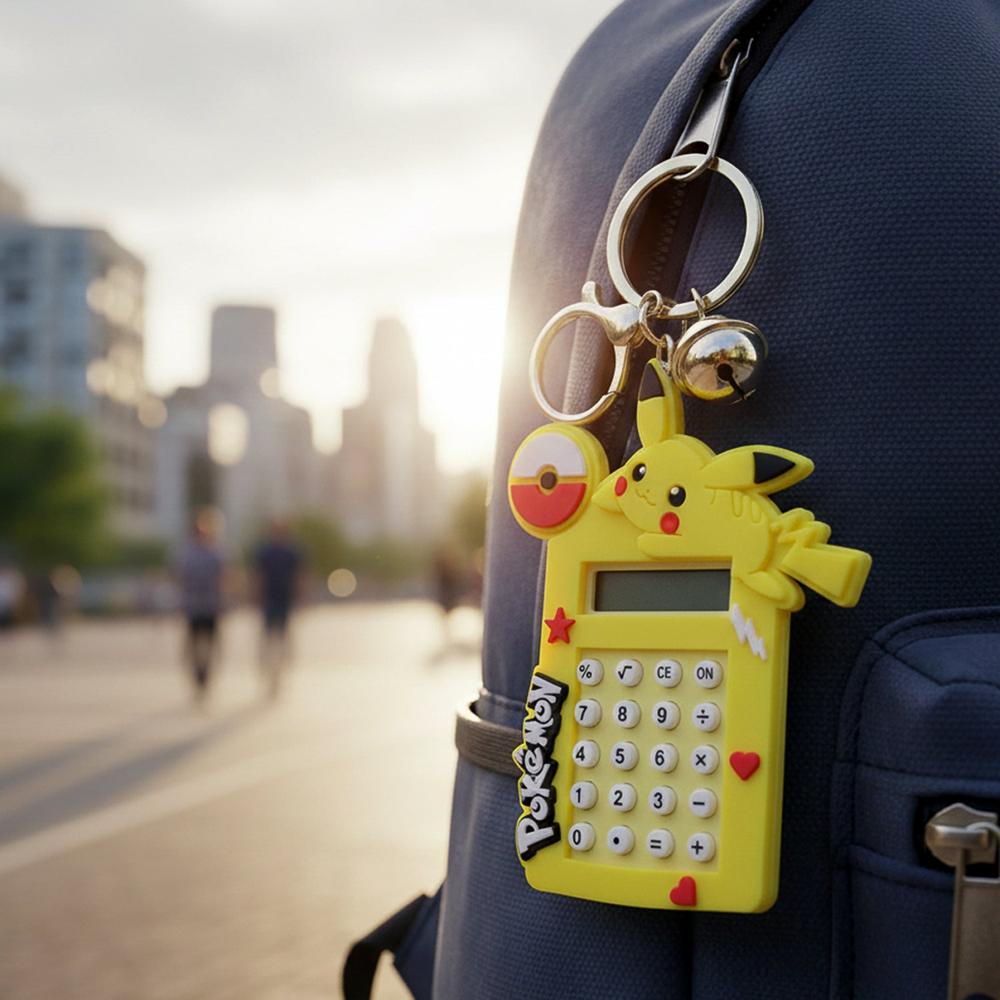 Cute Yellow Cartoon Character Calculator Keychain with Mini Digital Display (1 Pc)