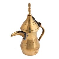 Brass Coffee Pot - Polished Brass, Medium 8-12 Inch, Golden | Handcrafted Etching, Curved Spout, Attached Conical Lid