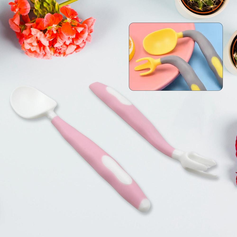 Silicone Bendable Kids Spoon & Fork Set Toddler Self-Feeding Utensils (2 Pc Set)