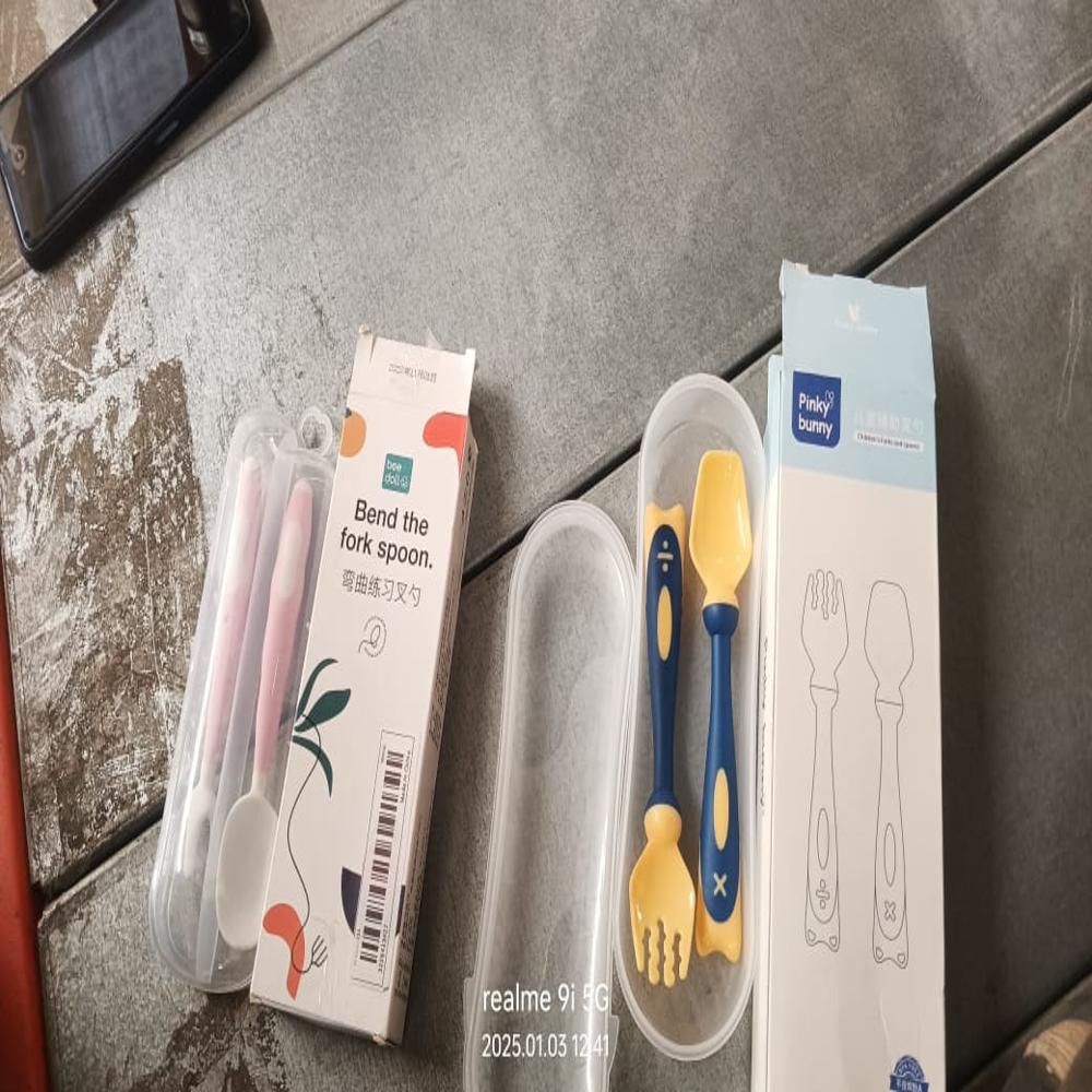 Silicone Bendable Kids Spoon & Fork Set Toddler Self-Feeding Utensils (2 Pc Set)