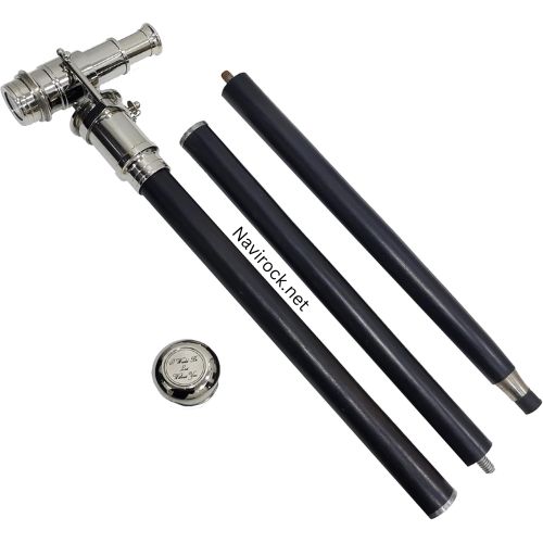 Chrome Silver Finish Brass Telescope Walking Stick