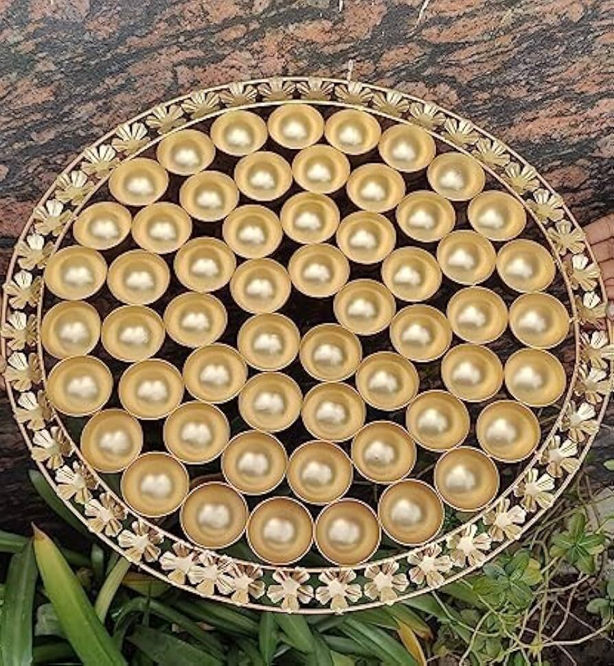Metal Bhog Thali 56 - Handcrafted Brass, 18-22 Inch, Polished Finish | Traditional Floral Motifs, 56 Bowls, Customizable