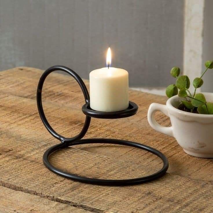 Iron Candle Stand - Wrought Iron, 12x14 Inches, Matte Black Powder-coated, Tri-arm Design With Leaf Accents