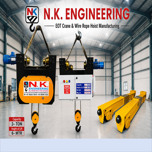 3 Ton Industrial Electric Wire Rope Hoist - Paint Coated Body, Standard Steel Wire Rope, Overload Protection, Variable Speed Trolley