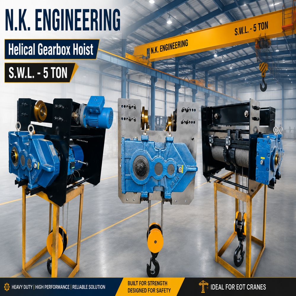 6 Ton Electric Wire Rope Hoist - Blue and Grey, 415V, Grooved Drum, Enclosed Motor Housing, Heavy Duty Hook, With Trolley