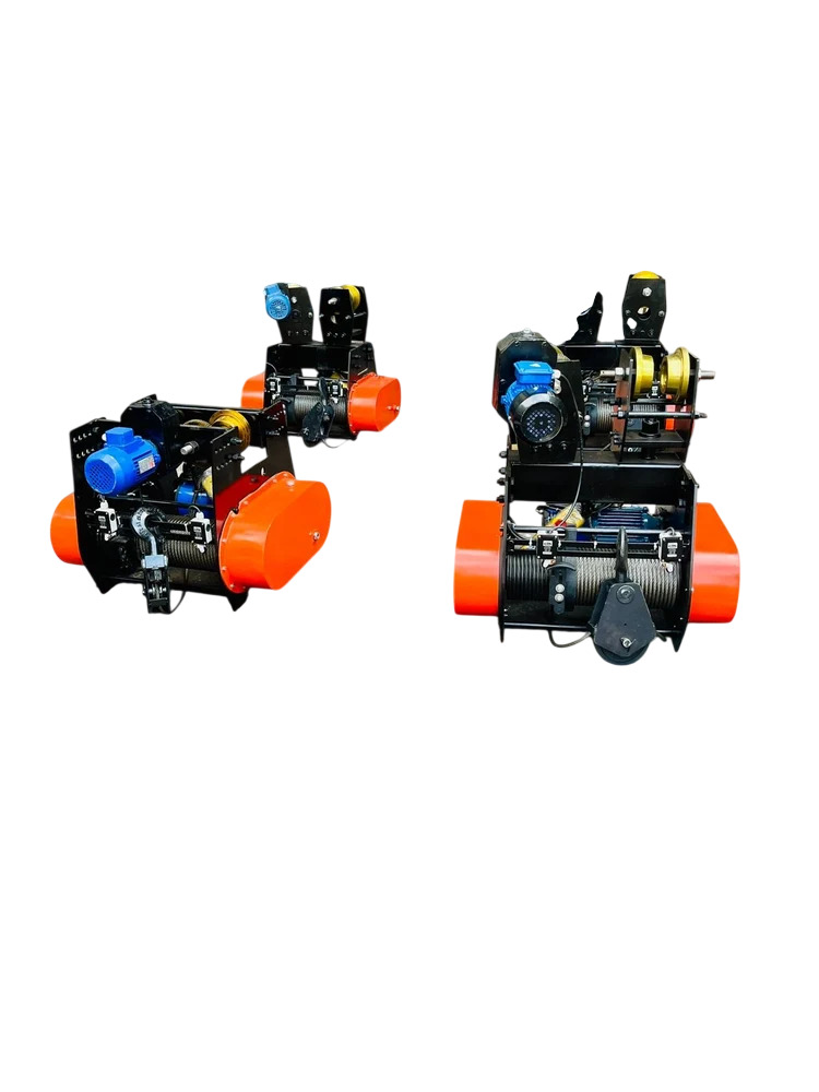 1 Ton Electric Wire Rope Hoist With Trolley - Painted Black/Orange, 6-8m Lift | Pendant Control, Heavy Duty Hook