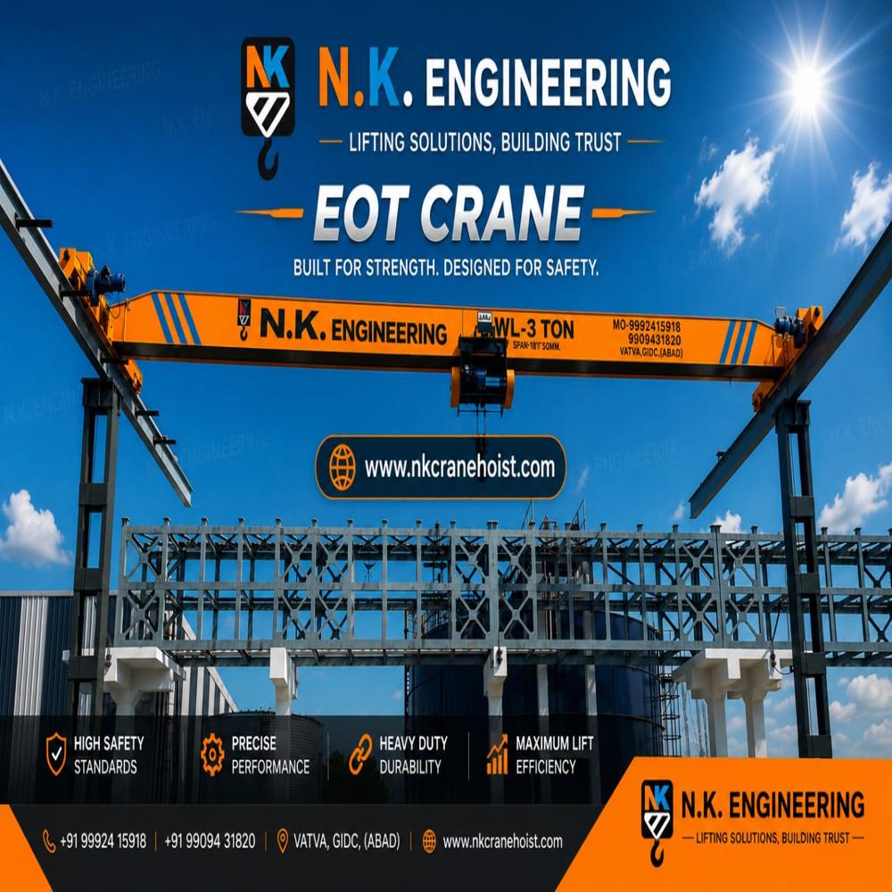 Single Girder Material Handling EOT Crane - 80000mm Boom 0-20ft Lift Yellow Coated | Box-Type Beam Heavy-Duty End Carriage Underslung Hoist