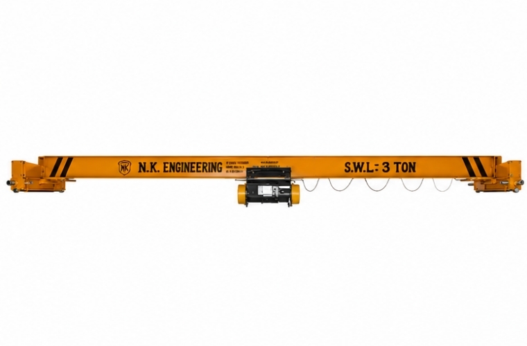 3 Ton Single Beam EOT Crane - Yellow 20m Span Electric Hoist Anti-Corrosive Coating Overload Protector