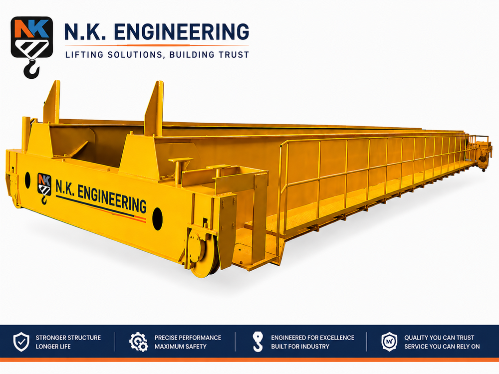 MS EOT Crane - Heavy-Duty Steel, 20m Span, Yellow Frame | Double Girder Box Type, Modular Structure, Remote Control