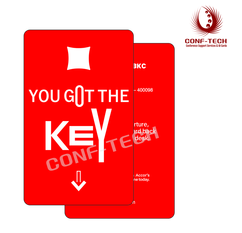 Hotel Key Card - Pvc Plastic, Standard Cr80, Red, Rfid 13.56 Mhz | Durable, Reusable, Glossy Finish, Customizable Print