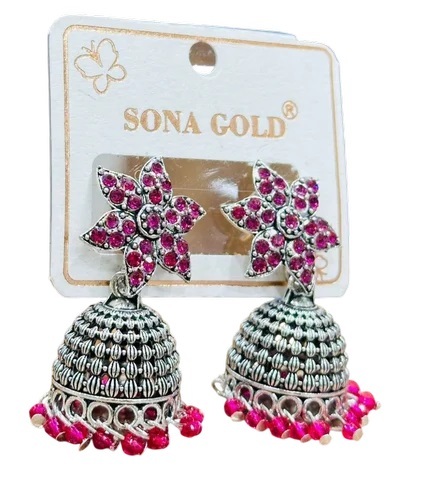 Pink Brass Imitation Jhumka