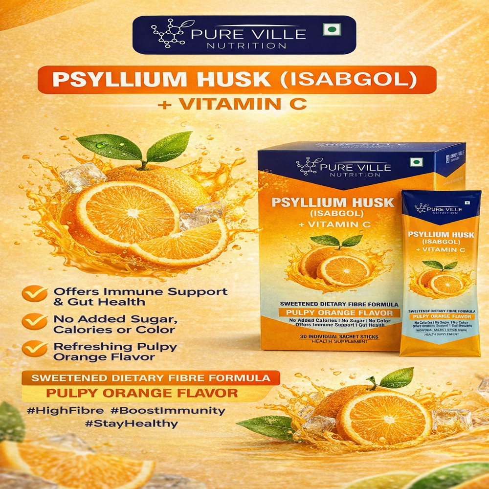 Psyllium Husk Isabgol Orange + Vitamin C Sachets - Packaging: Box