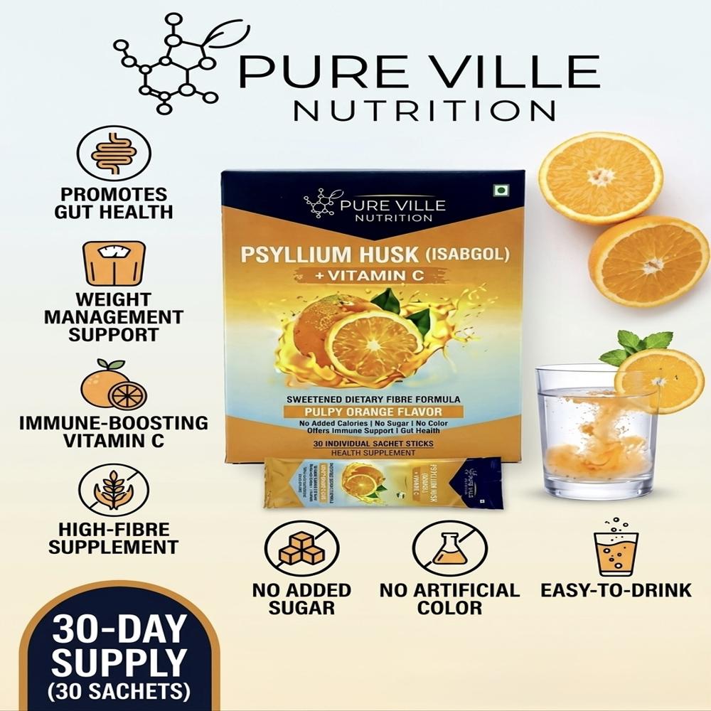 Psyllium Husk Isabgol Orange + Vitamin C Sachets