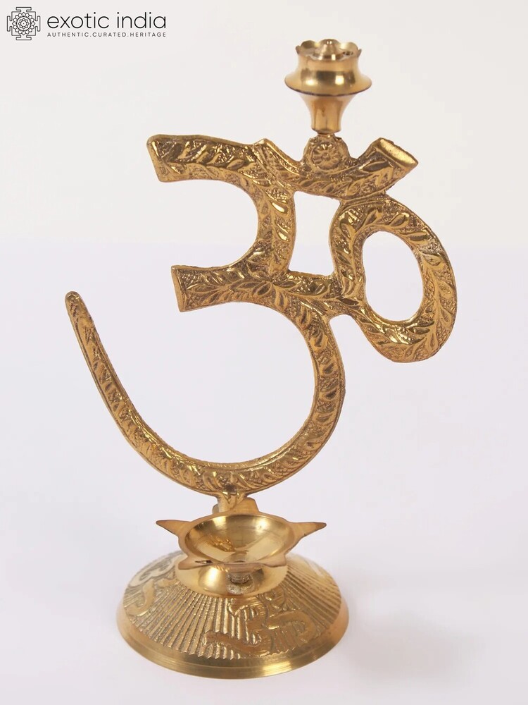 Brass Om Diya - Color: Golden Yellow