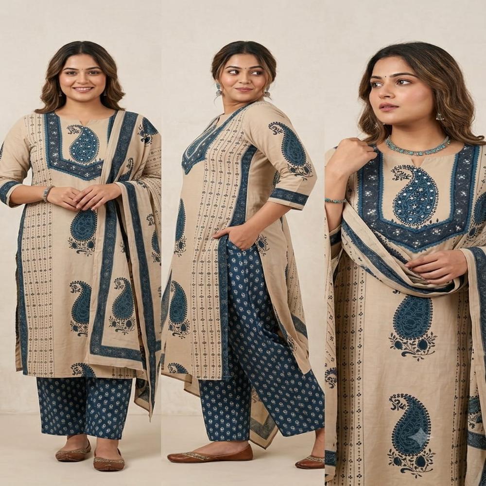 Cotton Cambric Kurta Dupatta Palazzo Set