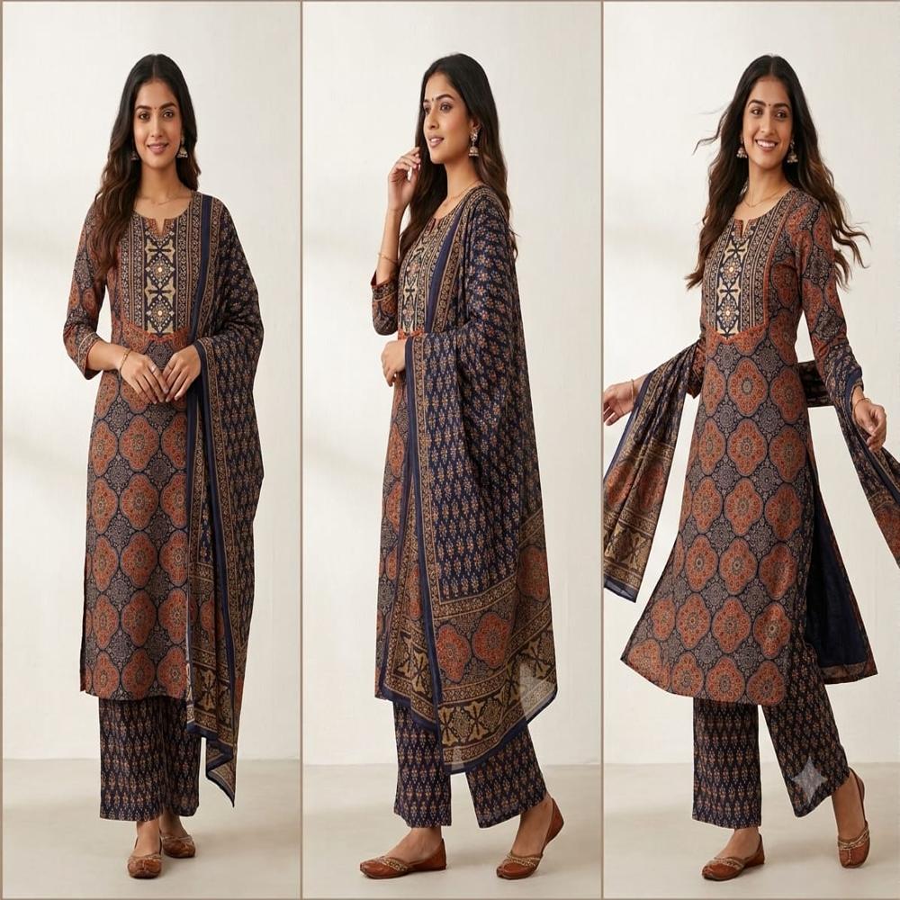 Cotton Cambric Kurta Palazzo Dupatta Set