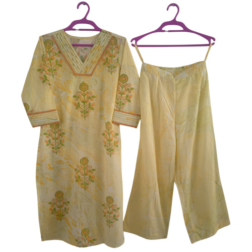 Aa-09 Cotton Cambric Marble Print With Block Boota Kurta And Palazzo Set - Bust Size: Available In Multiple Sizes