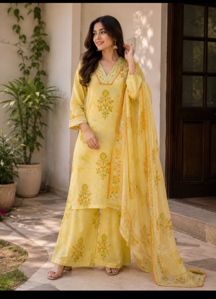 Cotton Cambric Marble Print With Block Boota Kurta And Palazzo Set