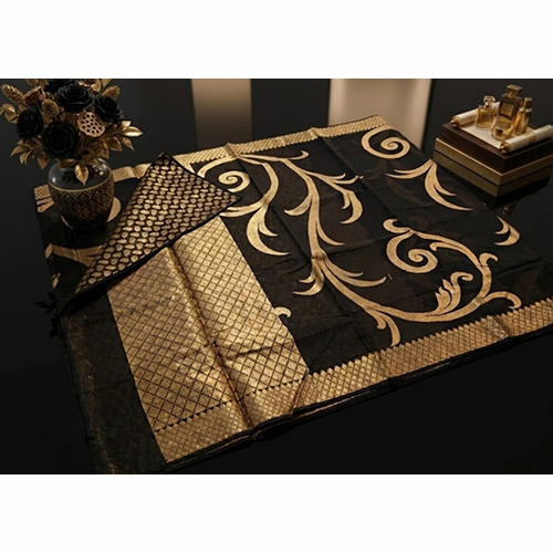 Premium Banarasi Cotton Silk Floral Zari Jaal Saree