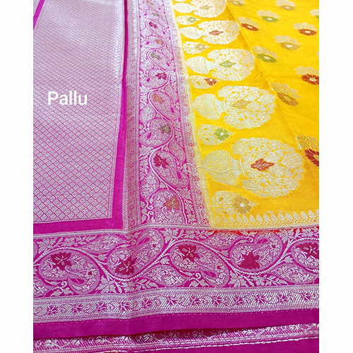 Premium Banarasi Dupien Silk Meenakari Buta Contrast Saree