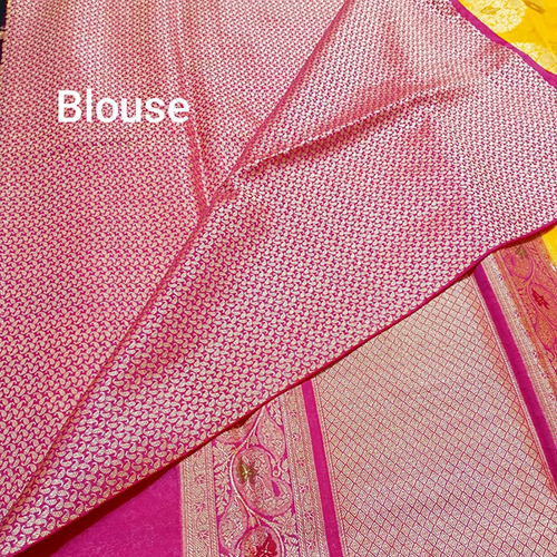 Premium Banarasi Dupien Silk Meenakari Buta Contrast Saree