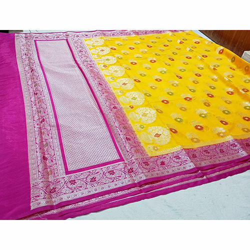 Premium Banarasi Dupien Silk Meenakari Buta Contrast Saree