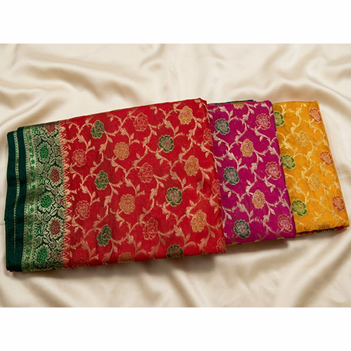 Premium Banarasi Dupien Silk Meenakari Jaal Buti Wedding Wear Saree