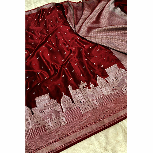 Banaras Ghats Jhanki Border Mashru Silk Saree  Pattern Type - Zari Woven Buti