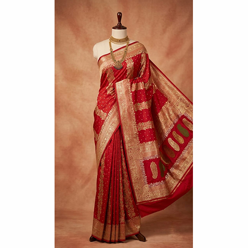 Satin Pever Jari Mena Patti Fabric Silk