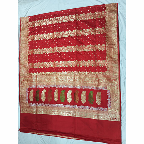 Satin Pever Jari Mena Patti Fabric Silk